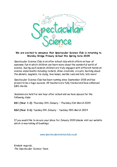 Science Club Spring 2024 Flyer