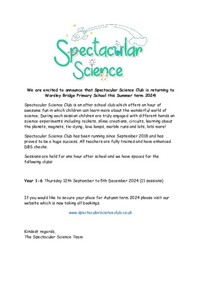 Worsley Bridge Autumn 2024 Flyer science final