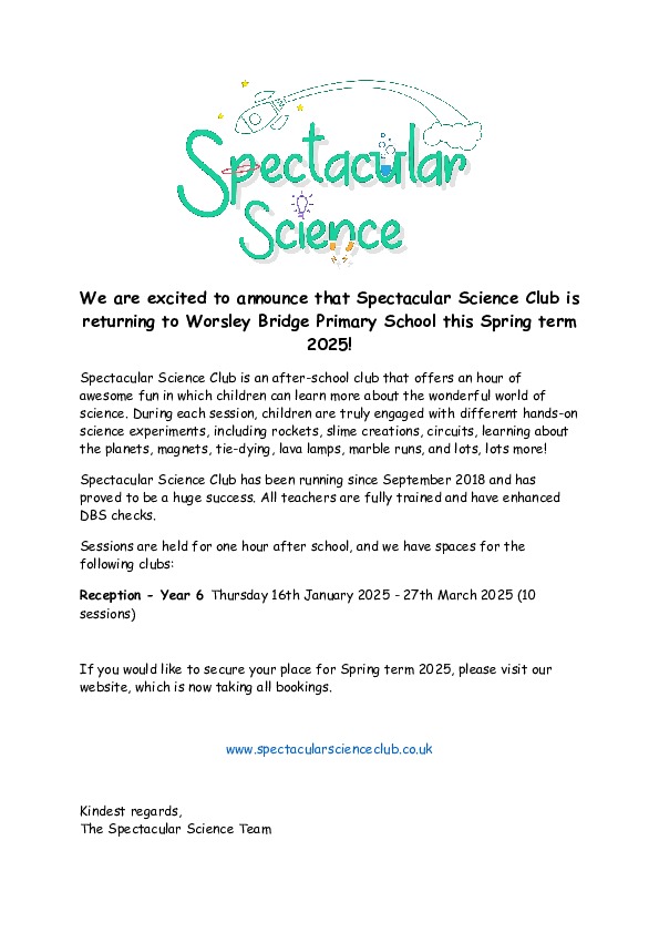 Science Worsley Bridge Spring 2025 Flyer