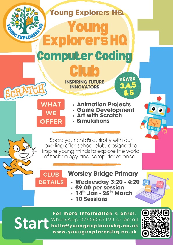 Young Explorers HQ Coding Club at Worsley Bridge Primary School for Spring 26