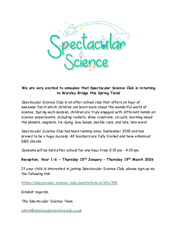 Spectacular Science Worsley Bridge Flyer Spring 2026