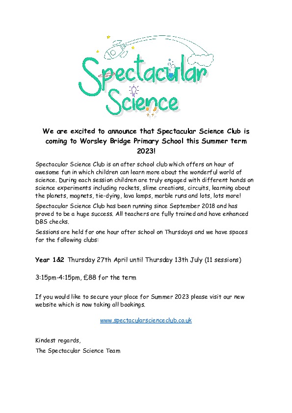 Worsley Bridge Flyer Summer 2023 Spectacular Science